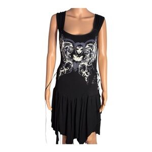 Blacklight Gothic Sleeveless black Chandelier Dress with Graphic Design witchy